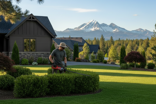 Add a hat to person and make hedge trimmers Ego battery powered